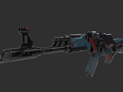 Sci Fi Tactical Rifle With Blue Red Black Color And Mounted Sight Design 3d model