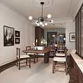 Elegant Modern Dining Living Room Interior With Wooden Bookshelves Dining Table And Chandelier