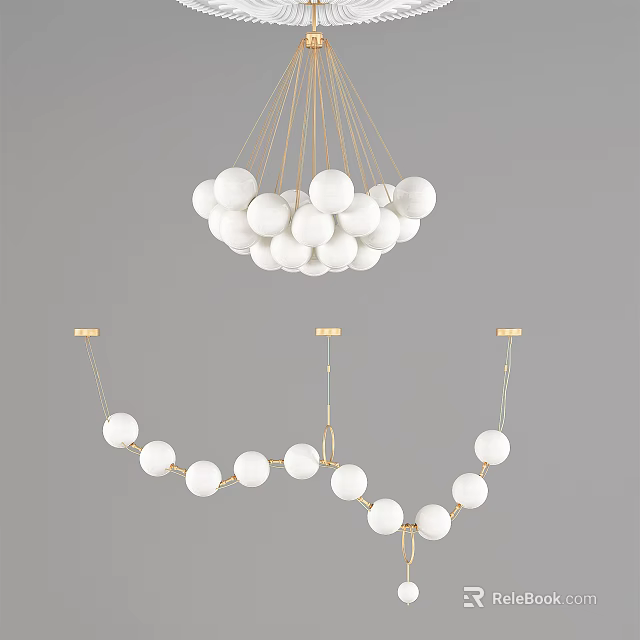 Modern Cluster Chandelier Design With White Spherical Bulbs And Gold Metal Suspension 3d model 