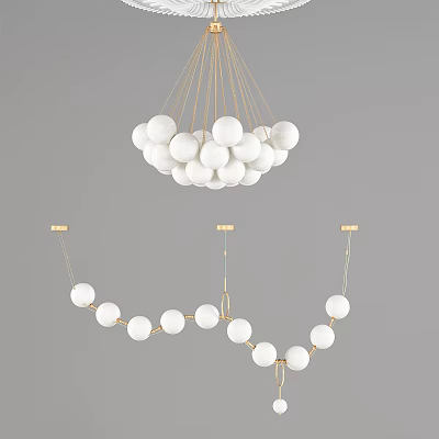 Modern Cluster Chandelier Design With White Spherical Bulbs And Gold Metal Suspension 3d model