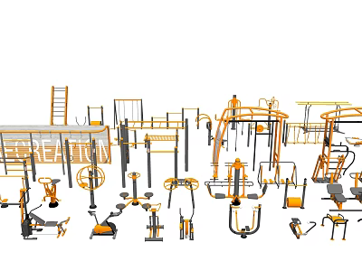 Durable Fitness Equipment Including Pull Up Bars Parallel Bars Treadmills And Dumbbells 3d model