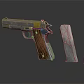 Classic Metal Pistol With Wooden Grip Magazine And Single Bullet