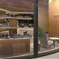 Modern Café Exterior Design With Wooden Facade Glass Doors White Umbrellas And Outdoor Seating