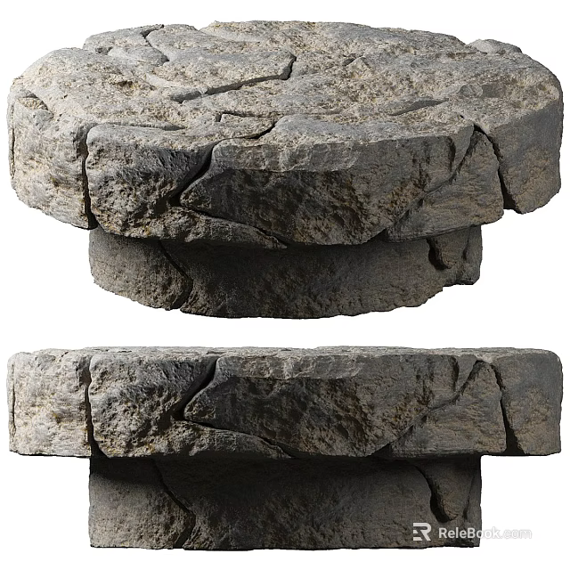 Natural Stone Coffee Table With Rough Cracked Texture And Stacked Design 3d model 
