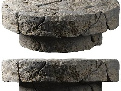 Natural Stone Coffee Table With Rough Cracked Texture And Stacked Design 3d model