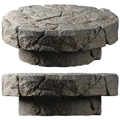 Natural Stone Coffee Table With Rough Cracked Texture And Stacked Design 3d model
