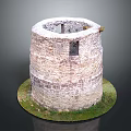 Circular Stone Tower Model With Small Window And Green Grass Base