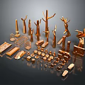 Modern Copper Metal Decorative Ornaments Featuring Tree Shaped Structures Platforms and Small Objects 3d model