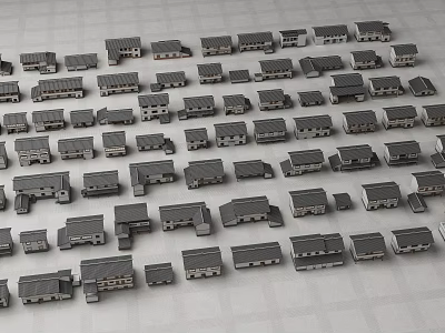 Ancient Architecture Models With Various Styles Arranged Neatly On Grid Background 3d model