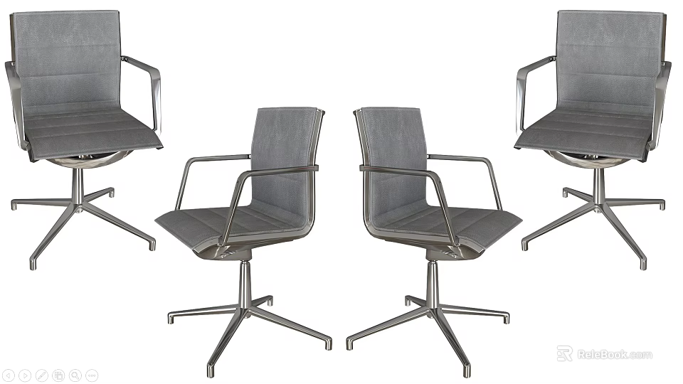 Modern Gray Upholstered Office Chair With Metal Base And Armrests Design 3d model 