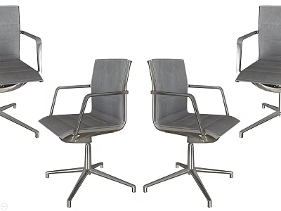 Modern Gray Upholstered Office Chair With Metal Base And Armrests Design 3d model