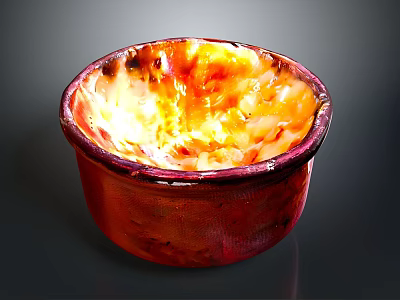 Artistic Red Bowl Shaped Sculpture With Flame Like Glazed Interior 3d model