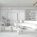 Modern Living Room Beige Curved Sofa Wooden Coffee Table Set With Round Rug