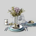 Elegant Dinnerware Set with Plates Folded Napkins Cutlery Glassware Vase and Flower Arrangement