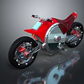 Red Futuristic Motorcycle With Silver Frame Red Seat Black Tires And Surface Reflection