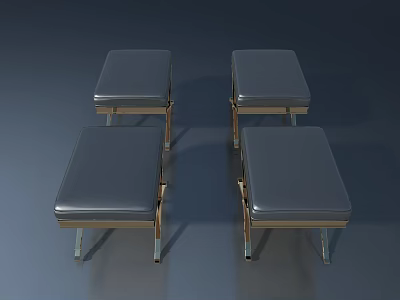 Modern Pet Cabinet With Four Gray Cushioned Seats And Metal Support Frames 3d model