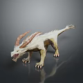 White 3D Dragon Model With Red Horns Open Mouth Sharp Teeth Claws On Gray Surface 3d model