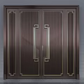 Elegant Dark Brown Metal Double Door With Decorative Lines And Ornate Handles