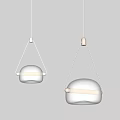 Two Modern White Dome Shaped Pendant Lights Hanging in Interior 3d model