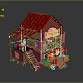 Traditional Chinese Style Two Story Building With Red Roof Wooden Balcony And Staircase