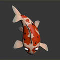 Cute Red And White Koi Fish With Large Round Eyes In Cartoon Style Design