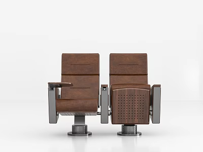 Two Modern Brown Leather Public Chairs With Metal Armrests And Stable Bases For Public Areas 3d model