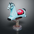 Building Blocks Rocking Horse Toy with Blue Body Red Saddle and Spring Base Design