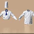 White Chef Jackets With Blue Neckerchief And Matching Chef Hat 3d model
