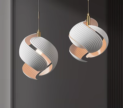 Modern Spiral Chandeliers With White And Warm Toned Design And Golden Hardware On Dark Wall 3d model