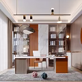 Modern Study Room Interior With Bookshelves Desk Chair And Pendant Lighting