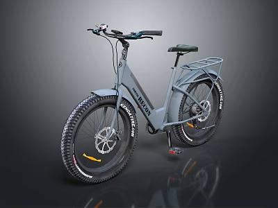 Gray Electric Bike With Large Tires Rear Rack And Modern Off Road Design 3d model