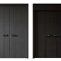 Black Wooden Double Doors With Vertical Panels And Metal Handles