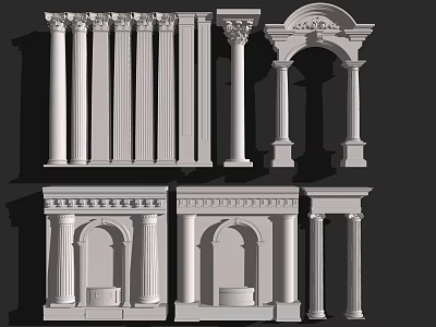 Different Styles Roman Columns With Marble Capitals And Arch Designs 3d model