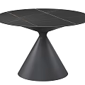 Round Black Dining Table With Line Patterns And Conical Metal Base 3d model