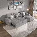 Modern Living Room With L Shaped Grey Multi Person Sofa And White Pillows