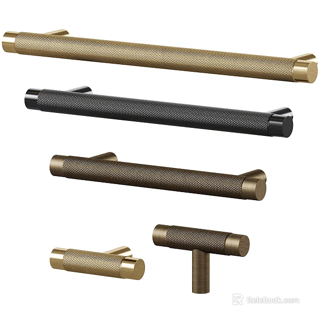 Stylish Modern Door Handles With Textured Surface In Brass And Black Bar Design 3d model 