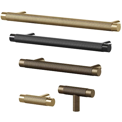Stylish Modern Door Handles With Textured Surface In Brass And Black Bar Design 3d model