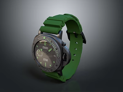 Modern Stylish Sporty Watch with Green Silicone Strap and Black Dial 3d model