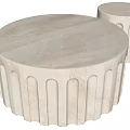 Modern Beige Coffee Table Set With Round Top And Fluted Stone Legs 3d model