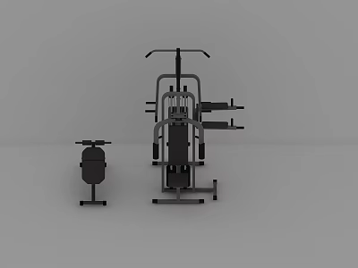 Modern Black Sports Equipment Set Including Multi functional Trainer And Dumbbell Bench 3d model