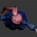 3D Character With Long Pink Hair And Sparkling Blue Dress Standing Pose