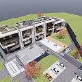 Modern Multi Storey Residential Building With Green Lawn Trees Parking And Courtyard