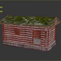 Traditional Log Cabin With Moss Covered Roof Wooden Logs Stone Base And Small Window