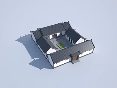Traditional Chinese Ancient Architecture With Quadrangle Layout Black Tile Roof White Walls And Courtyard 3d model