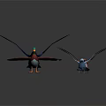 Four Various Colored Birds with Spread Wings in 3D Rendered Scene