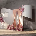 Wedding Backdrop Decoration With 2020 Number Pink Floral Arrangements And Beige Curtains