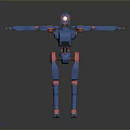 Blue Red Robot 3D Model Standing With Open Arms On Reflective Surface