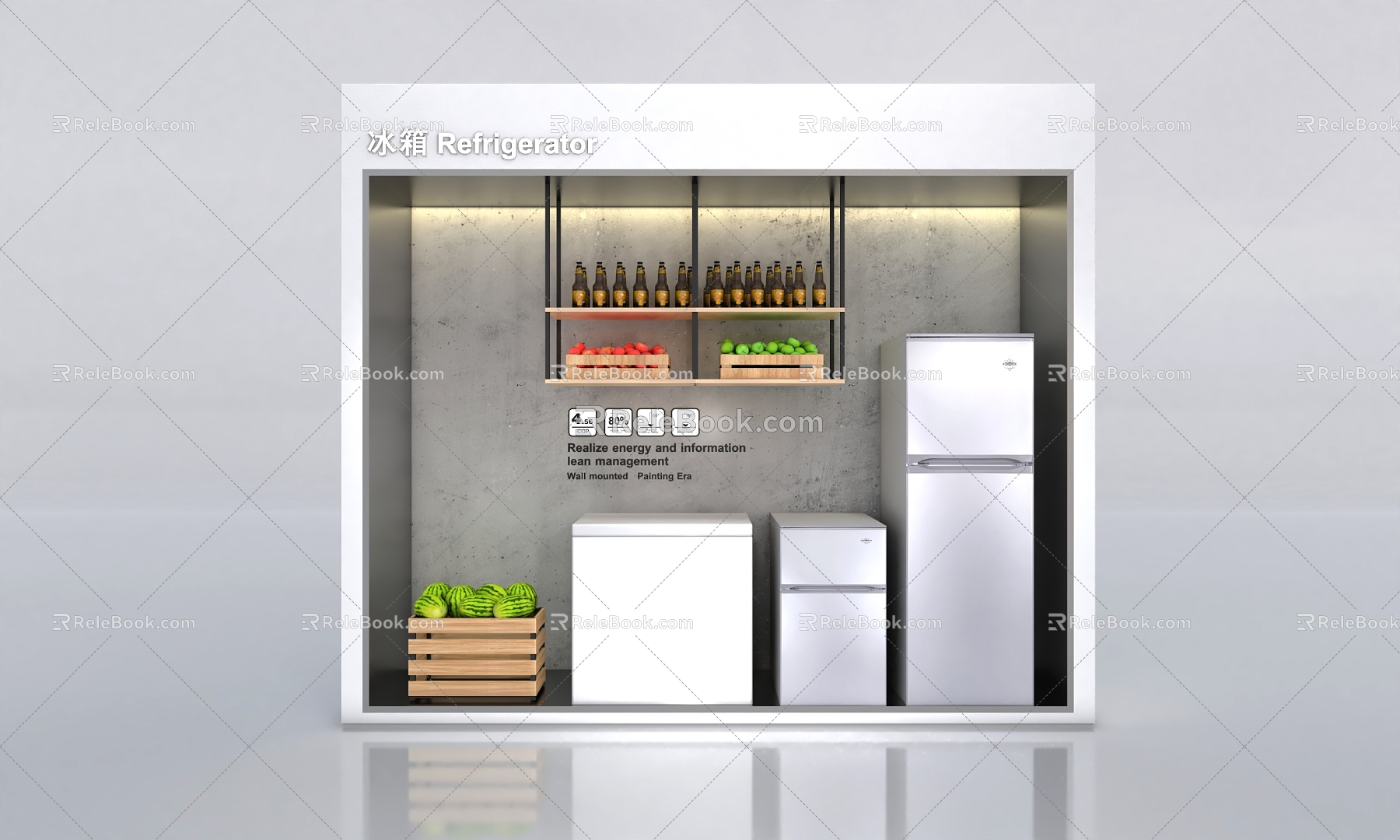 Refrigerator Window Refrigerator Scene Freezer Scene Refrigerator Display Home Appliances Display Watermelon Apple Beer Gree Electric Appliances Small Home Appliances 3d model