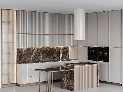 Modern Kitchen Interior With Sleek Cabinets Marble Island And Range Hood 3d model