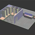 Public Restroom Interior Design With Stall Partitions Sink Counter And Tile Flooring